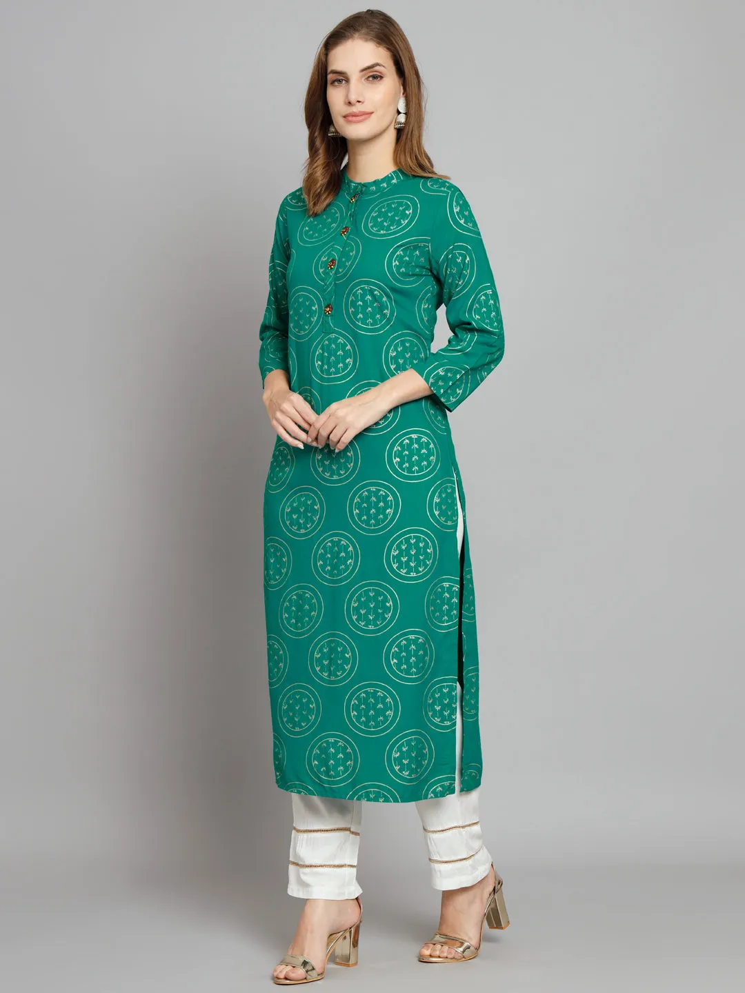 Women's Turquoise Rayon Straight  Kurta Palazzo Set