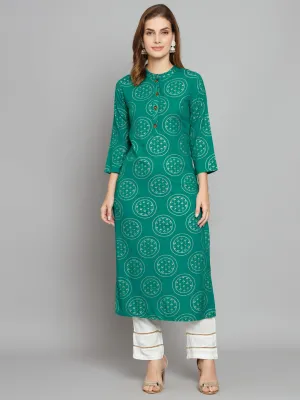 Women's Turquoise Rayon Straight  Kurta Palazzo Set