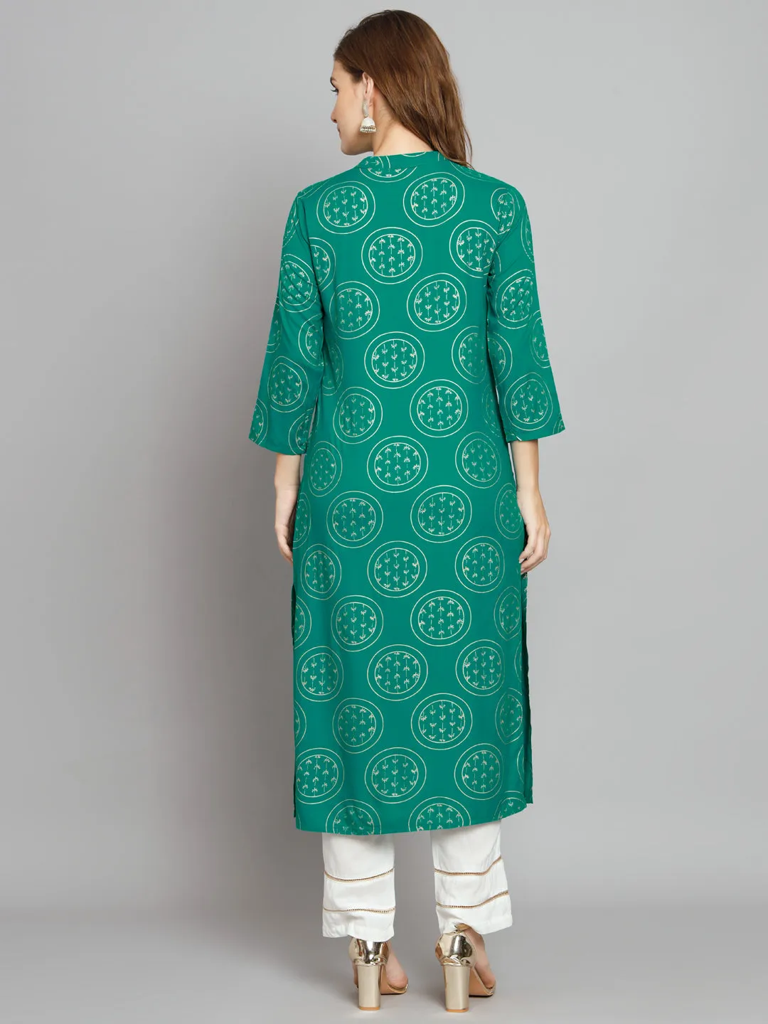 Women's Turquoise Rayon Straight  Kurta Palazzo Set